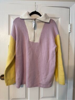 Express Colorblock Half-Zip Sweater - Lavender, Yellow & Cream